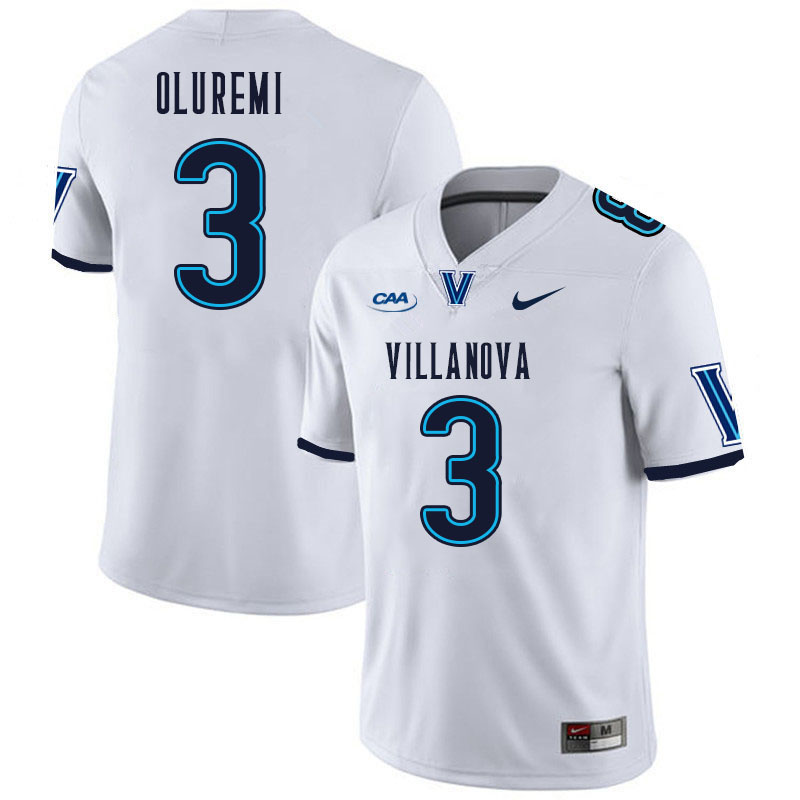 Men #3 Josh Oluremi Villanova Wildcats College Football Jerseys Stitched Sale-White